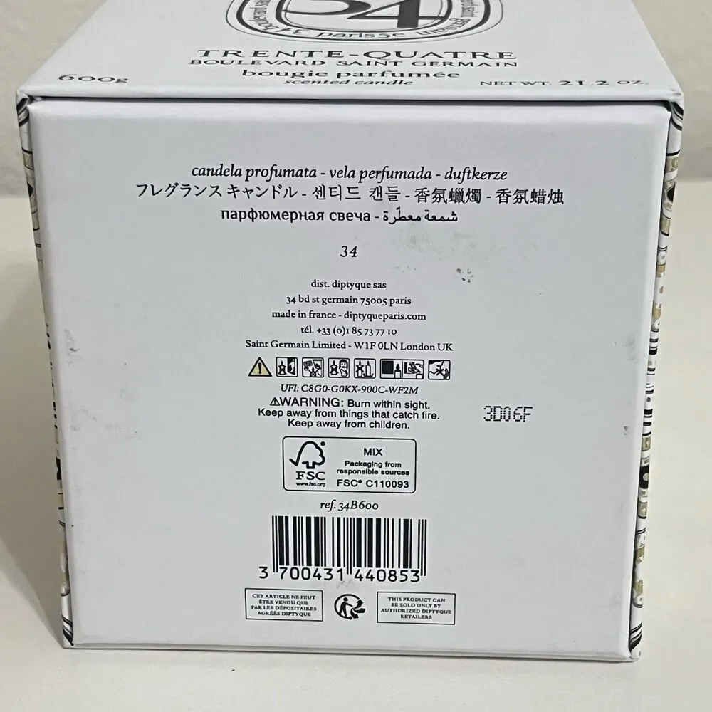 Diptyque 34 Boulevard Saint Germain Trente-Quatre 3-Wick Candle 21.2 oz/600g